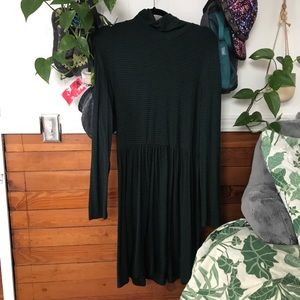 Green striped turtleneck dress